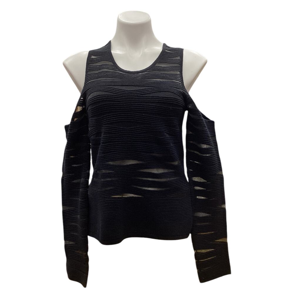 NWT Parker Women’s Top Size S Cold Shoulder See Through Panels Long Sleeve Black